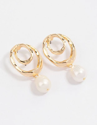 Gold Spiral Pearl Drop Earrings