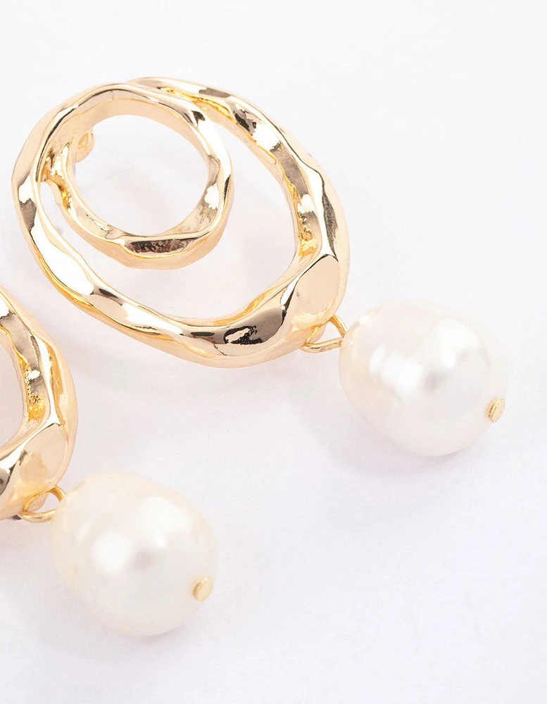 Gold Spiral Pearl Drop Earrings