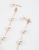 Gold Fine Snake Chain Pearl Drop Earrings