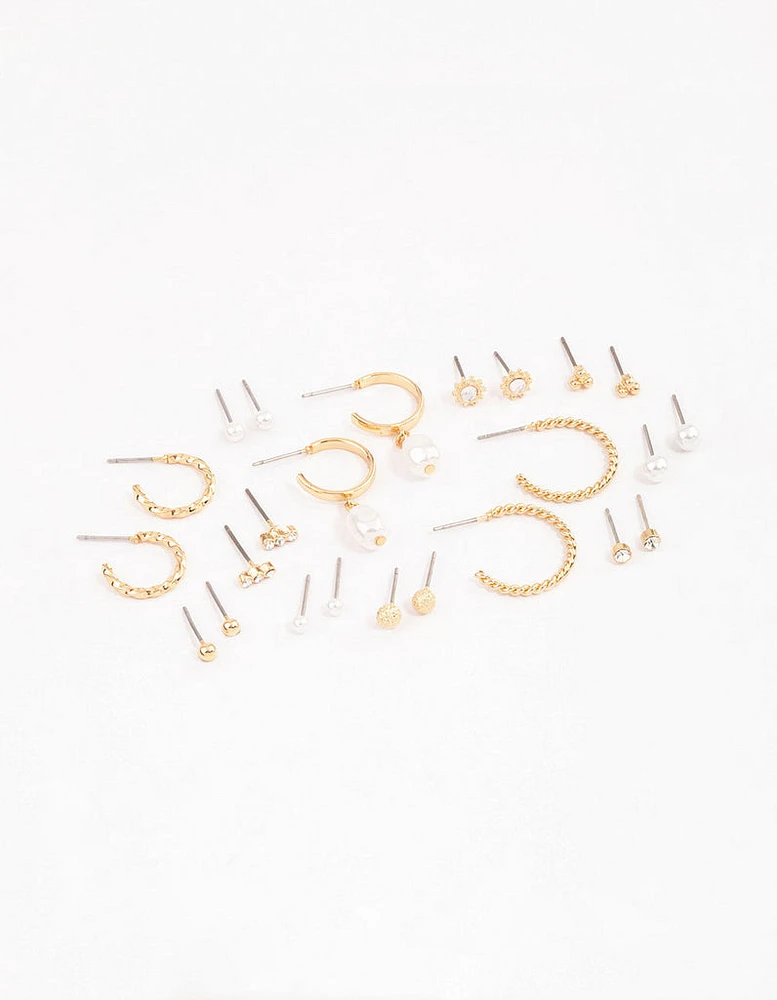 Gold Mixed Pearl Multi Stud Earrings