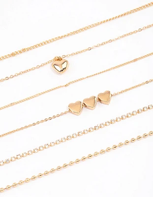 Gold Mixed Chain & Diamante Heart Choker Pack