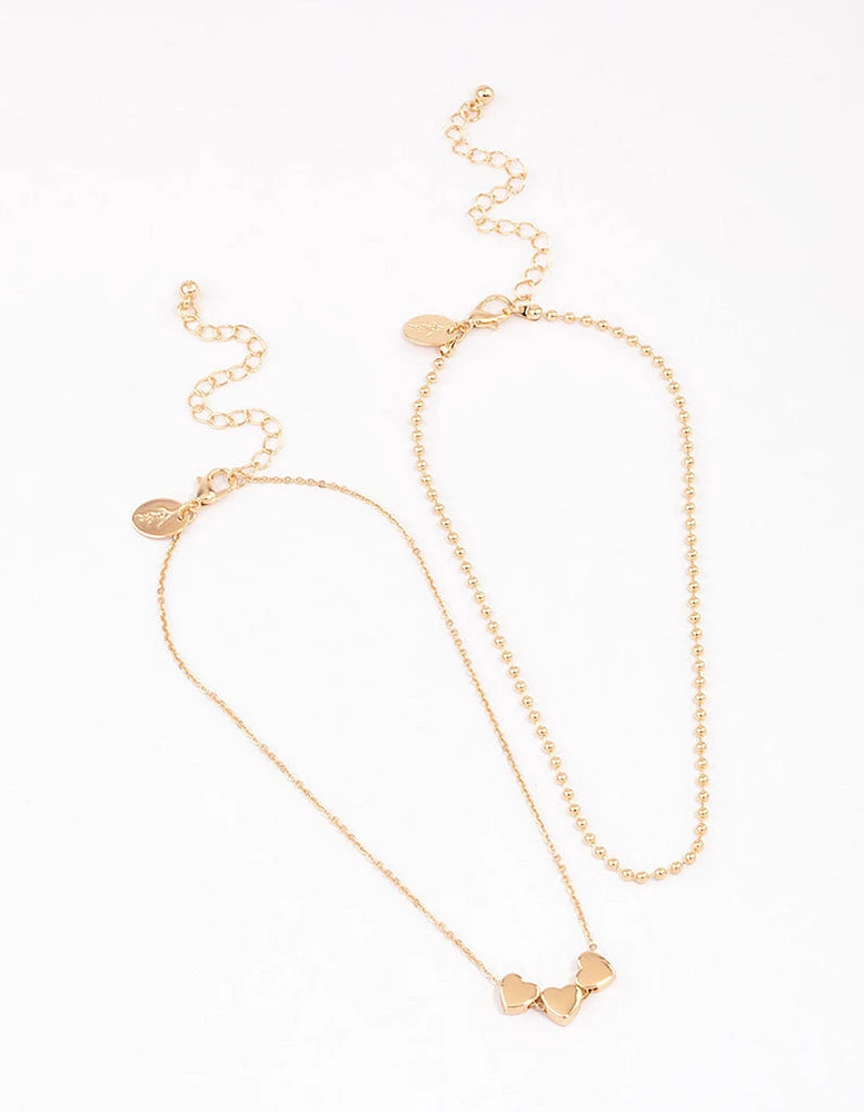 Gold Mixed Chain & Diamante Heart Choker Pack