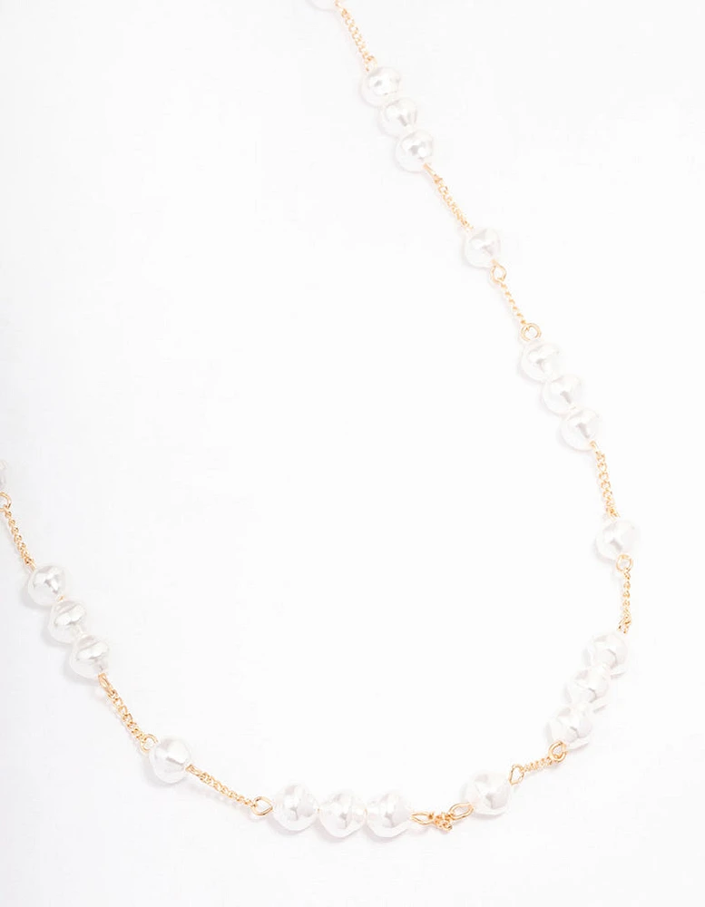 Gold Fine Pearly Chain Long Necklace