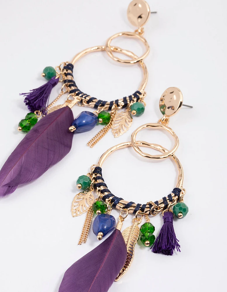 Gold Stone Tassel Drop Earrings