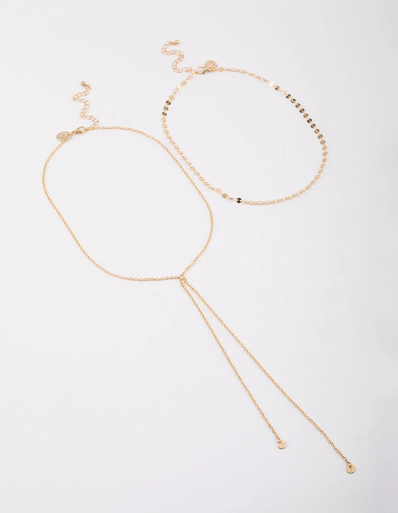 Gold Disc Link Layered Necklace