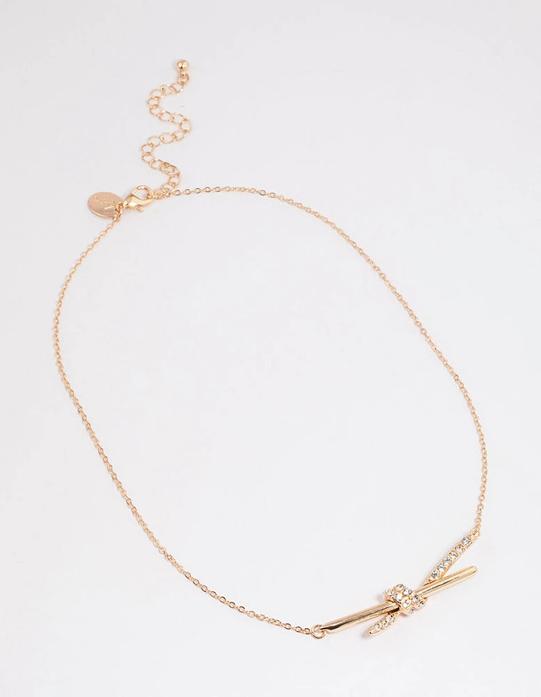 Gold Diamante Knotted Twisted Necklace