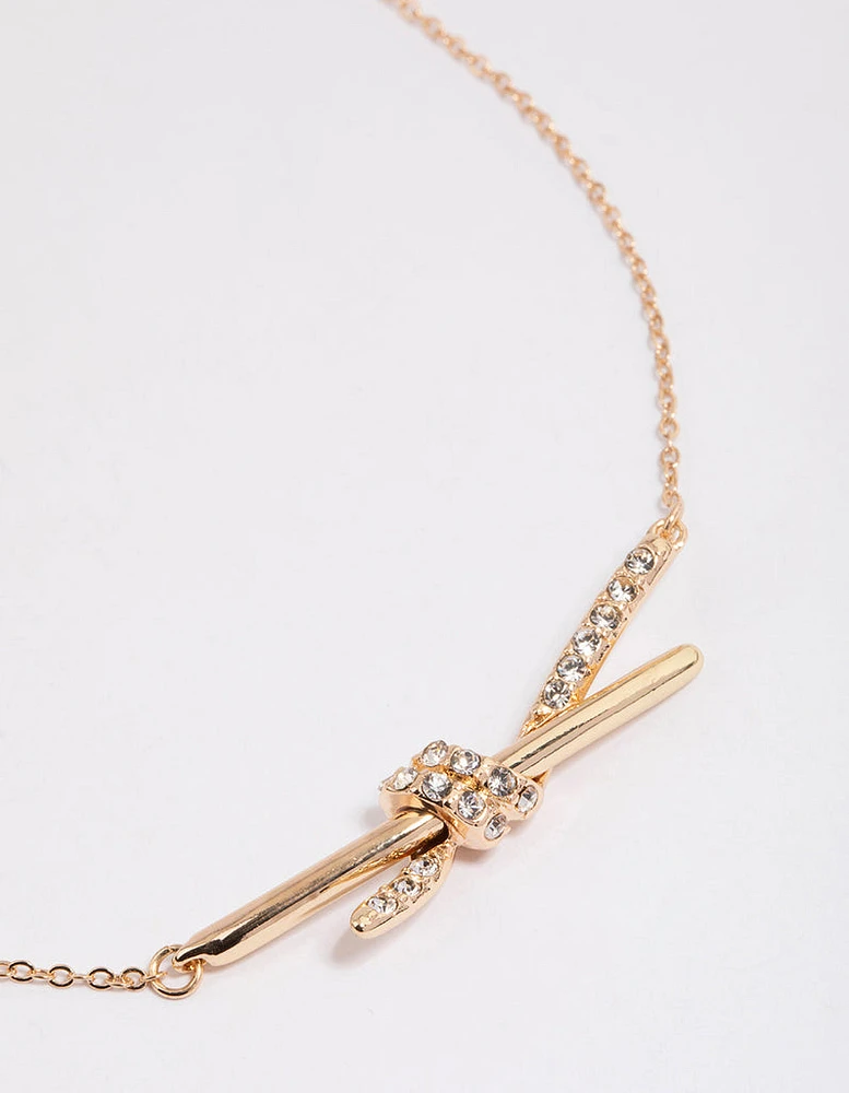 Gold Diamante Knotted Twisted Necklace