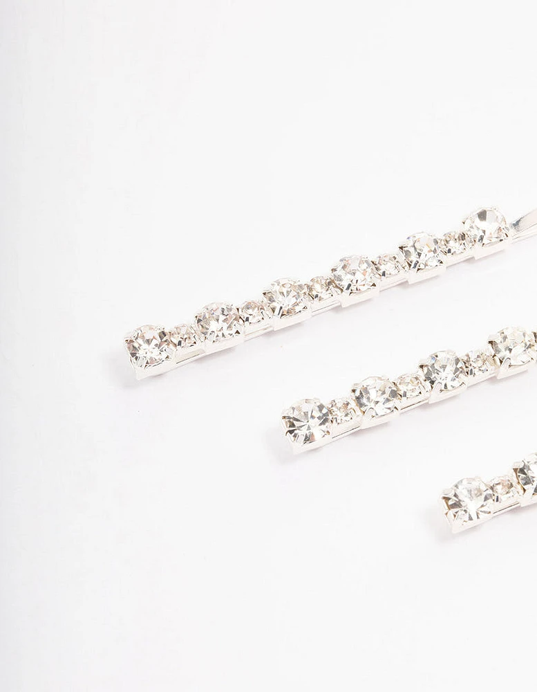 Silver Diamante Hair Pin Pack