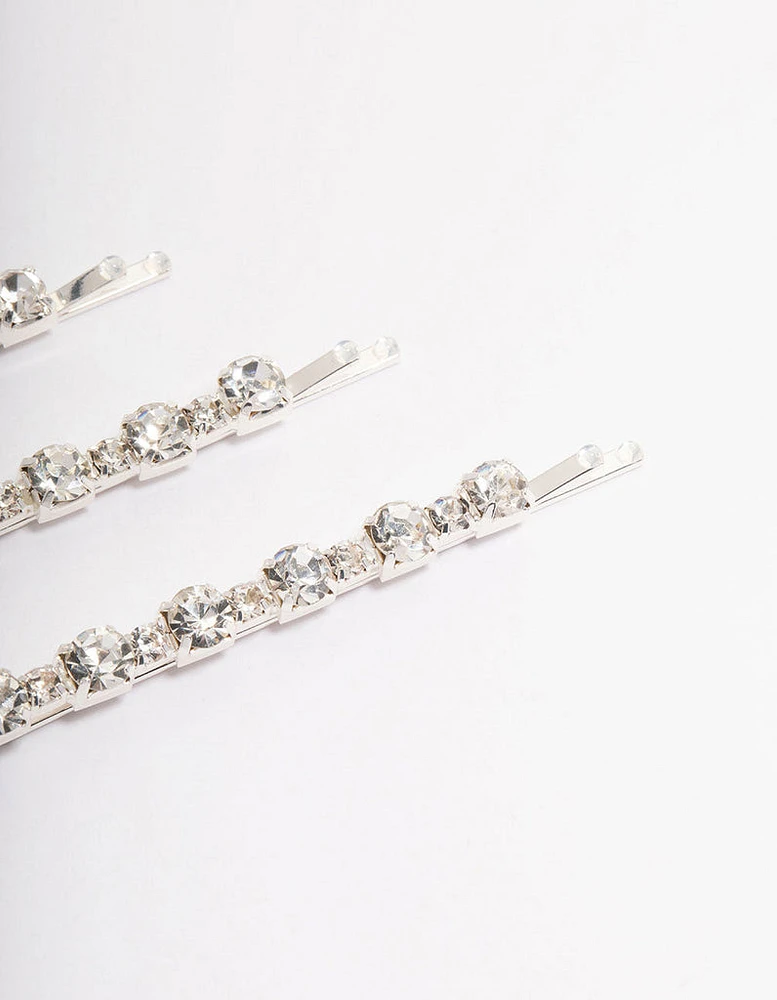 Silver Diamante Hair Pin Pack