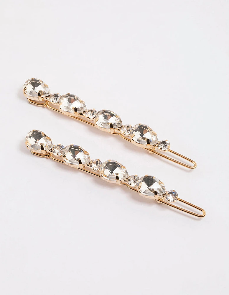 Gold Diamante Hair Clips Pack