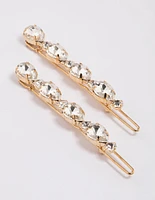 Gold Diamante Hair Clips Pack