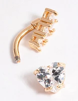 Gold Plated Surgical Steel Cubic Zirconia Heart Belly Ring