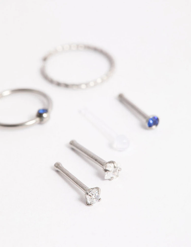 Surgical Steel Cubic Zirconia Nose Stud 6-Pack