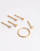 Gold Plated Surgical Steel Heart & Cross Nose Stud 6-Pack