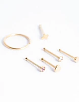 Gold Plated Surgical Steel Heart & Cross Nose Stud 6-Pack