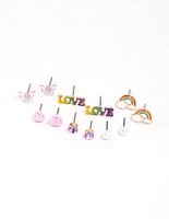 Kids Purple Love Stud Earrings 6-Pack