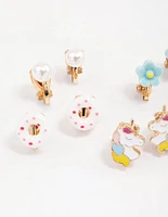 Kids Donut & Flower Clip On Earrings 6-Pack