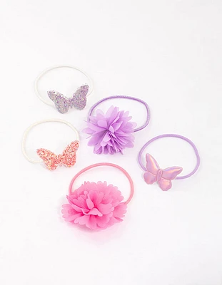 Kids Fabric Flower & Butterfly Hair Tie 5-Pack