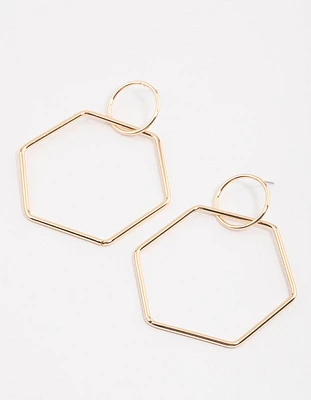 Gold Hexagon Drop Earrings