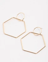 Gold Hexagon Drop Earrings