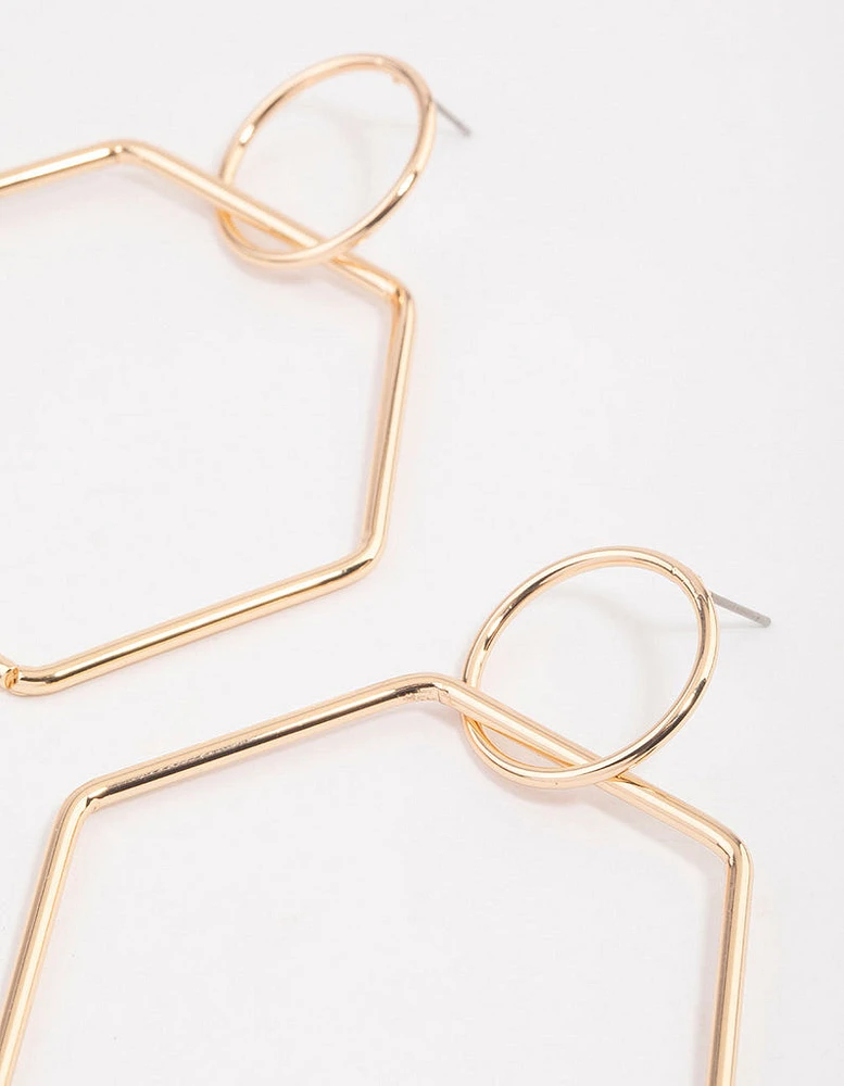 Gold Hexagon Drop Earrings