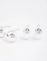 Silver Puffy Hoop Earrings Pack