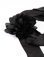 Black Fabric Rosette Long Scarf