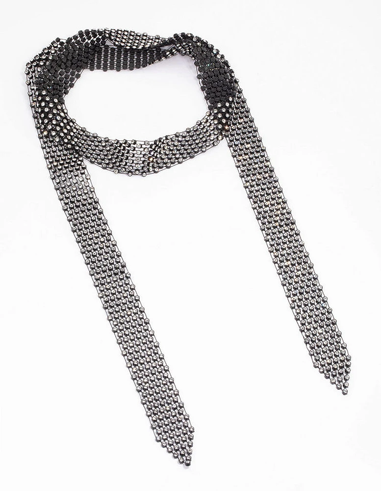 Fabric Skinny Diamante Tie Scarf