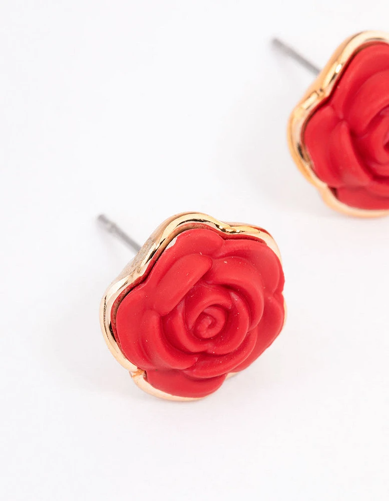 Gold Coated Rose Stud Earrings