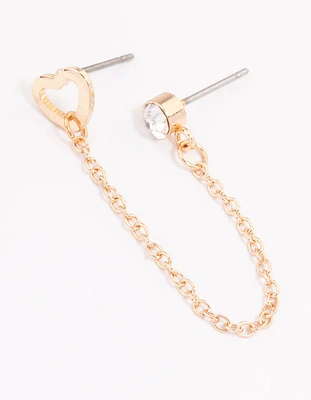 Gold Diamante & Heart Chain Earrings