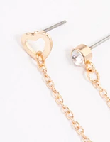 Gold Diamante & Heart Chain Earrings