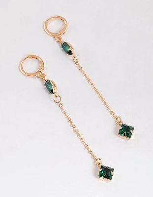 Green Oval & Diamond Stud Drop Earrings