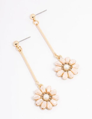 Blush Pearl Flower Bar Drop Earrings