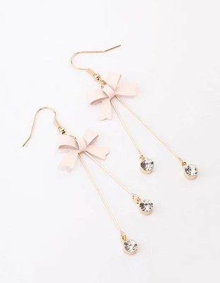 Blush Diamante Bow Double Bar Drop Earrings