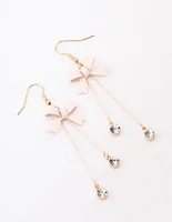 Blush Diamante Bow Double Bar Drop Earrings