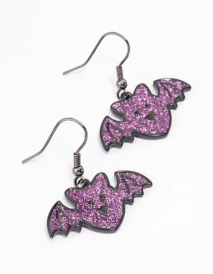 Purple Glitter Bat Drop Earrings