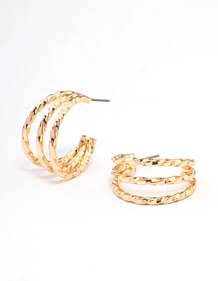 Gold Spiral Triple Hoop Earrings