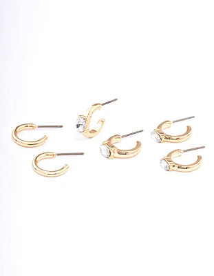 Gold Oval Diamante Hoop Earrings Pack