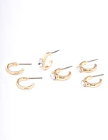 Gold Oval Diamante Hoop Earrings Pack