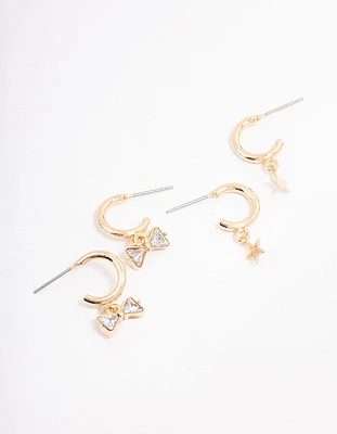 Gold Diamante Bow & Star Hoop Earring Pack