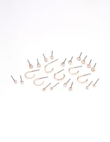 Rose Gold Diamante Stud & Hoop Earring 12-Pack