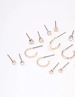 Rose Gold Diamante Stud & Hoop Earring 12-Pack