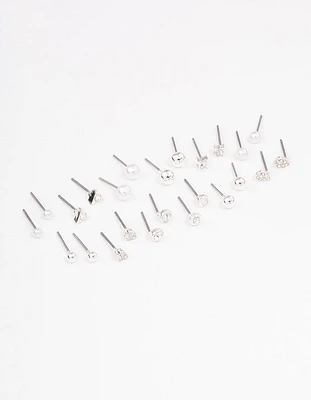 Silver Classic Pearl & Stone Earring 12-Pack