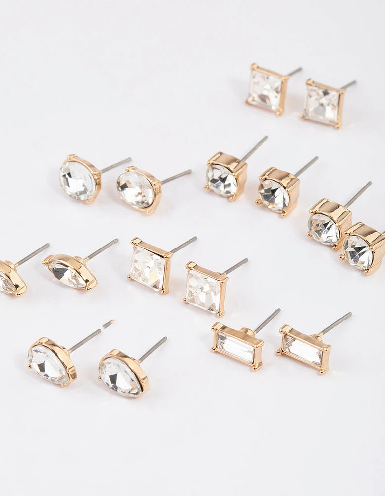 Gold Classic Mixed Stone Earrings 8-Pack