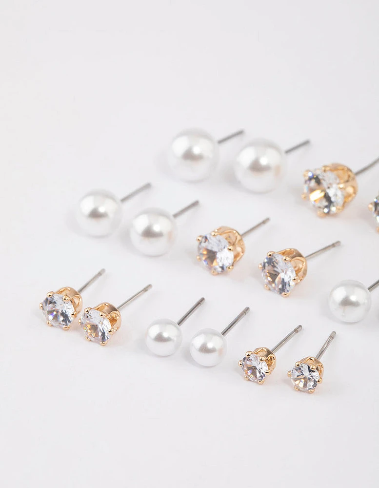 Gold Graduating Diamante & Pearl Earrings 8-Pack