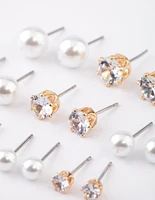 Gold Graduating Diamante & Pearl Earrings 8-Pack