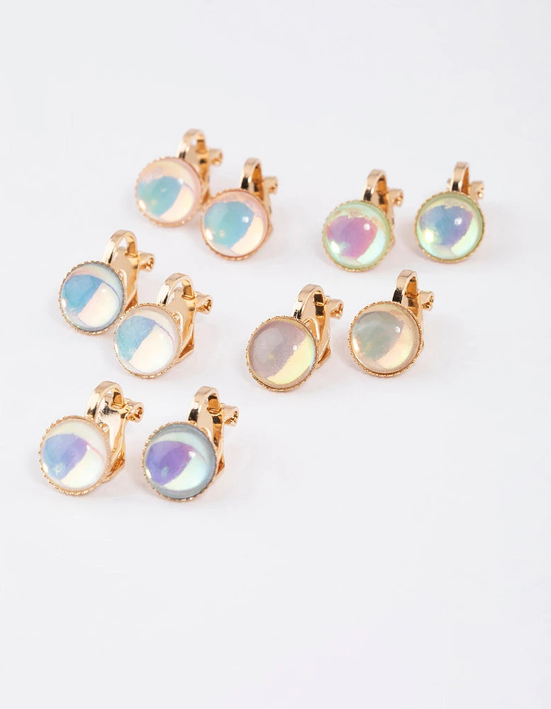 Gold Round Clip On Earrings 5-Pack