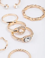 Gold Round Open Diamante Ring 7-Pack