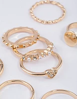 Gold Disc & Diamante Heart Ring 8-Pack