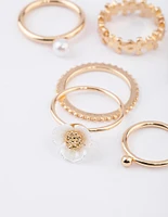 Gold Pearl Flower Ring 6-Pack